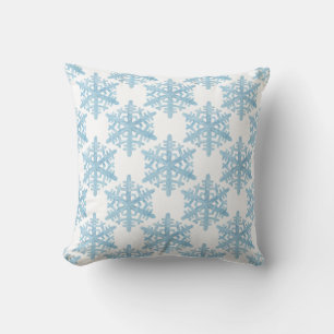 Christmas Light Blue Watercolor Snowflakes Pattern Throw Pillow