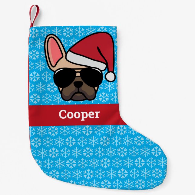 Christmas Light Fawn French Bulldog Small Christmas Stocking (Front)