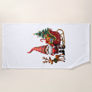 Christmas Light Gnome Santa Claus Riding Sleigh Hi Beach Towel