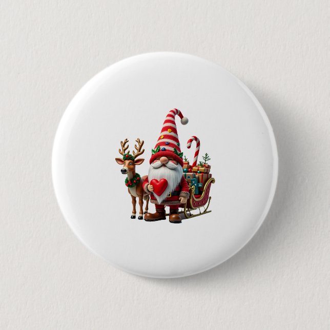 Christmas Light Gnome Santa Claus Riding Sleigh Hi Button (Front)