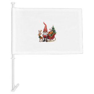Christmas Light Gnome Santa Claus Riding Sleigh Hi Car Flag