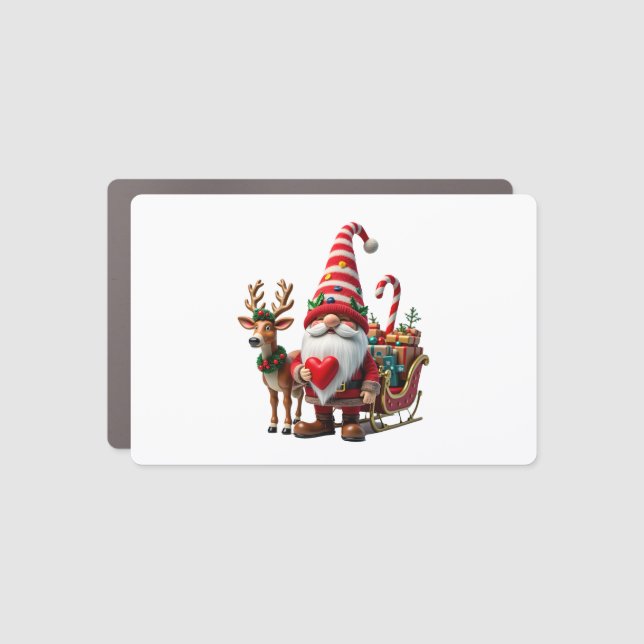Christmas Light Gnome Santa Claus Riding Sleigh Hi Car Magnet (Front)