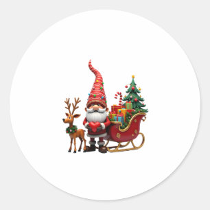 Christmas Light Gnome Santa Claus Riding Sleigh Hi Classic Round Sticker