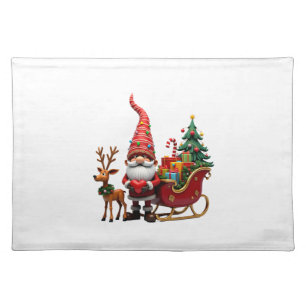 Christmas Light Gnome Santa Claus Riding Sleigh Hi Cloth Placemat