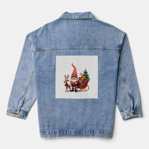 Christmas Light Gnome Santa Claus Riding Sleigh Hi Denim Jacket