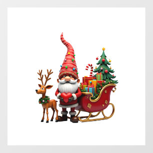 Christmas Light Gnome Santa Claus Riding Sleigh Hi Floor Decals