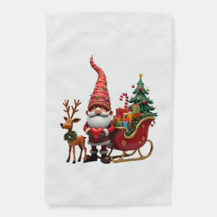 Christmas Light Gnome Santa Claus Riding Sleigh Hi Garden Flag