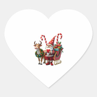 Christmas Light Gnome Santa Claus Riding Sleigh Hi Heart Sticker