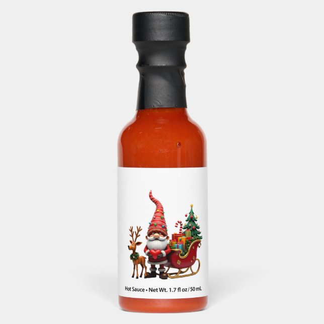 Christmas Light Gnome Santa Claus Riding Sleigh Hi Hot Sauces (Front)