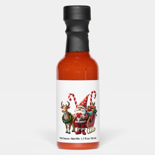 Christmas Light Gnome Santa Claus Riding Sleigh Hi Hot Sauces (Front)