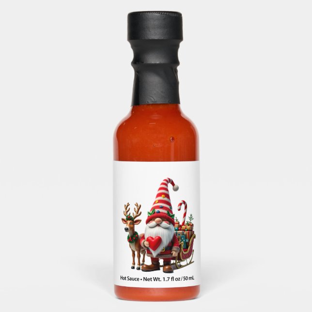 Christmas Light Gnome Santa Claus Riding Sleigh Hi Hot Sauces (Front)