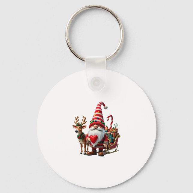 Christmas Light Gnome Santa Claus Riding Sleigh Hi Keychain (Front)