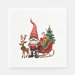 Christmas Light Gnome Santa Claus Riding Sleigh Hi Napkins