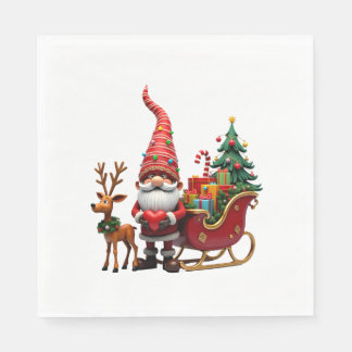 Christmas Light Gnome Santa Claus Riding Sleigh Hi Napkins