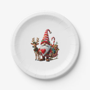 Christmas Light Gnome Santa Claus Riding Sleigh Hi Paper Plates