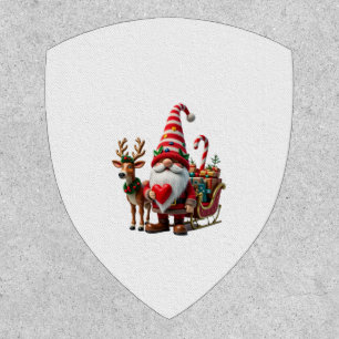 Christmas Light Gnome Santa Claus Riding Sleigh Hi Patch