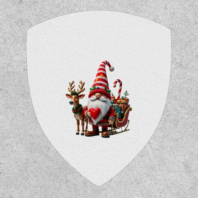 Christmas Light Gnome Santa Claus Riding Sleigh Hi Patch (Front)
