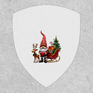 Christmas Light Gnome Santa Claus Riding Sleigh Hi Patch