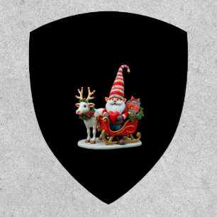 Christmas Light Gnome Santa Claus Riding Sleigh Hi Patch