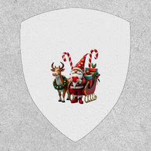 Christmas Light Gnome Santa Claus Riding Sleigh Hi Patch