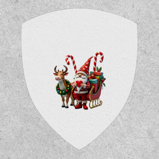 Christmas Light Gnome Santa Claus Riding Sleigh Hi Patch (Front)