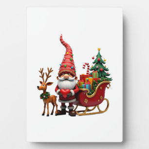 Christmas Light Gnome Santa Claus Riding Sleigh Hi Plaque