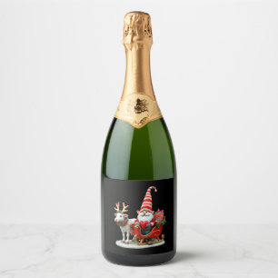 Christmas Light Gnome Santa Claus Riding Sleigh Hi Sparkling Wine Label