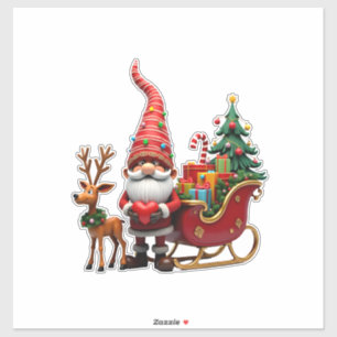 Christmas Light Gnome Santa Claus Riding Sleigh Hi Sticker