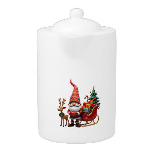 Christmas Light Gnome Santa Claus Riding Sleigh Hi Teapot