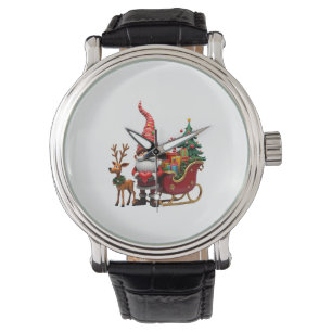 Christmas Light Gnome Santa Claus Riding Sleigh Hi Watch