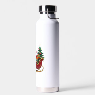 Christmas Light Gnome Santa Claus Riding Sleigh Hi Water Bottle