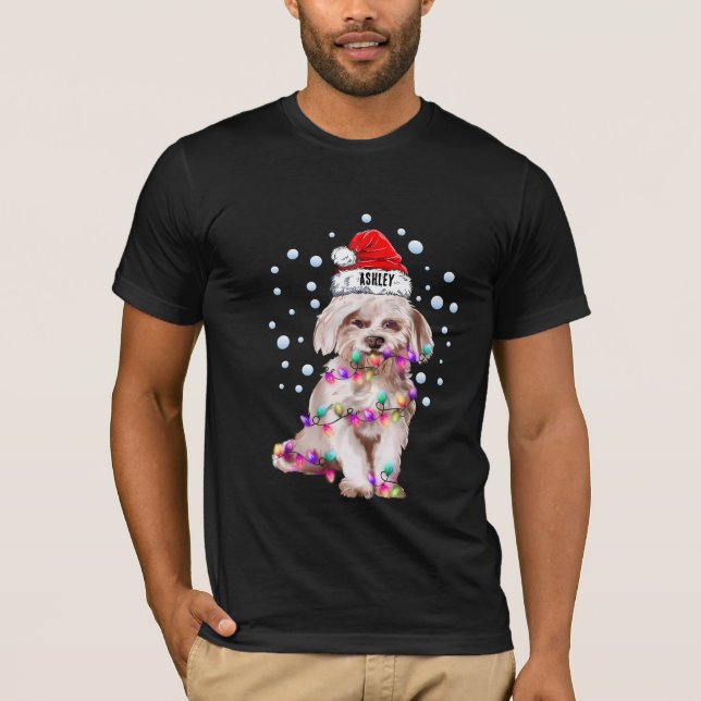 Christmas Light Maltese Dog Pupp T-Shirt (Front)