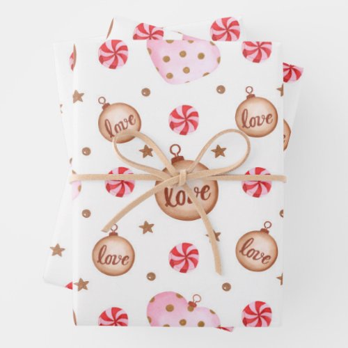 Christmas Light Pink Heart Ornament with Love Wrap Wrapping Paper Sheets