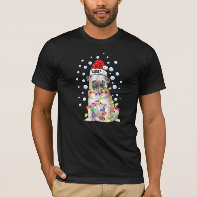 Christmas Light Pug Dog Puppy T-Shirt (Front)