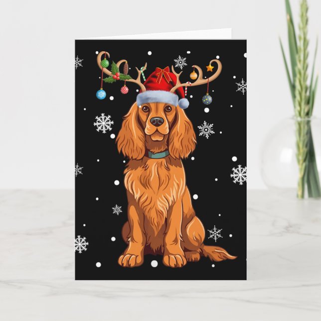 Christmas Light Reindeer Santa Hat Er Spaniel Xmas Card (Front)