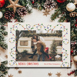 Christmas Light Strand Photo Holiday Card<br><div class="desc">A strand of red,  green,  yellow and blue Christmas tree lights, and your favorite photo with your names and greeting in chic lettering,  are a beautiful way to send holiday cheer. Select Matte for heaviest paper and high definition for best print quality. INSTANT DOWNLOAD and/or PRINTED!</div>