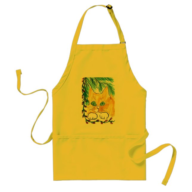 Christmas Light String and the Cat Adult Apron (Front)