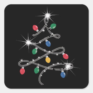 Christmas Light Tree Rhinestone Mega Bling Square Sticker
