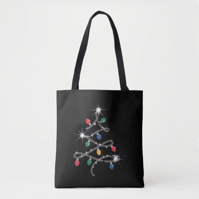 Christmas Light Tree Rhinestone Mega Bling  Tote Bag (Front)