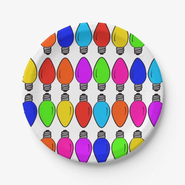 Christmas Lightbulbs Pattern Paper Plates (Front)
