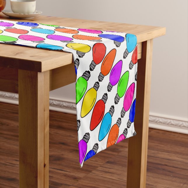 Christmas Lightbulbs Pattern Short Table Runner (In Situ)
