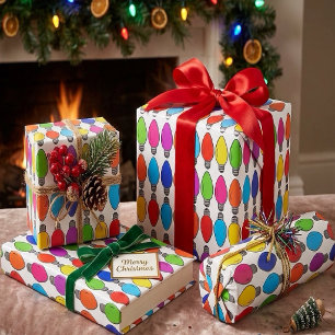 Christmas Lightbulbs Pattern Wrapping Paper Sheets