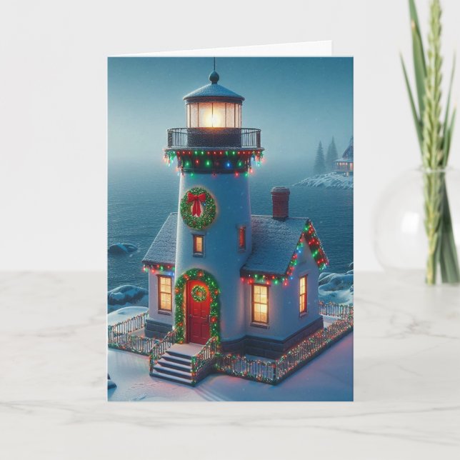  Christmas Lighthouse Greeting Cards (Front)