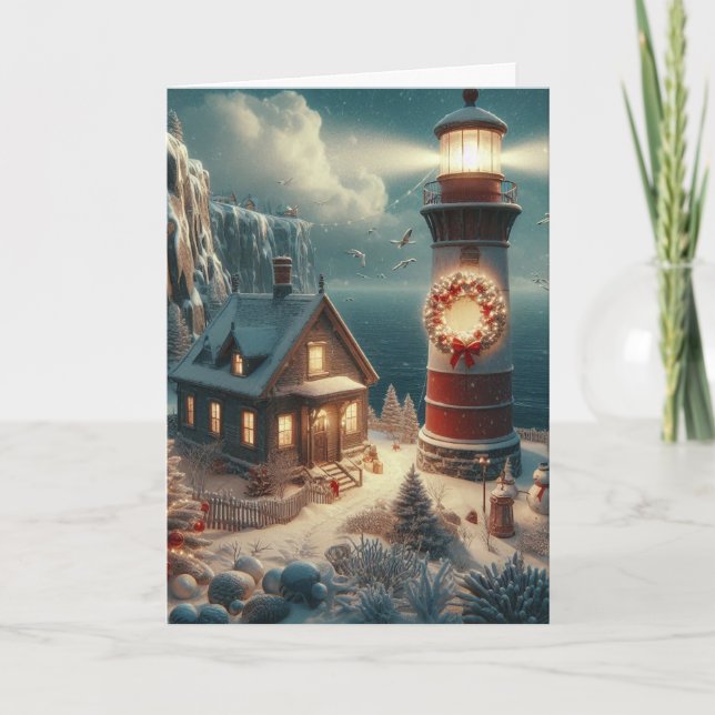  Christmas Lighthouse Greeting Cards (Front)