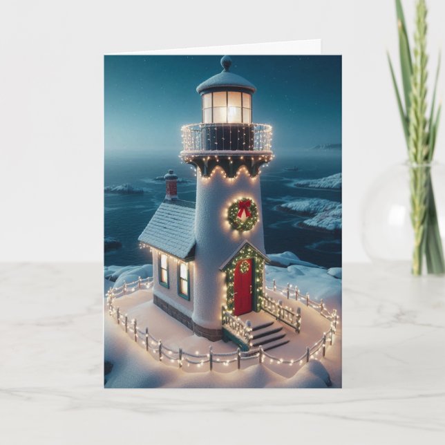  Christmas Lighthouse Greeting Cards (Front)