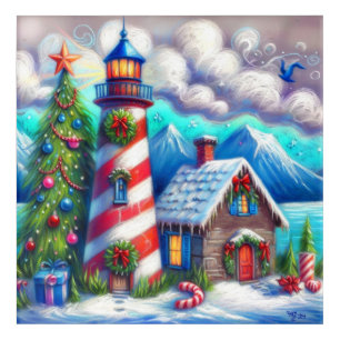Christmas Lighthouse Nautical Coastal Mountain Acrylic Print