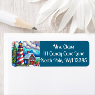 Christmas Lighthouse Nautical Coastal Mountain Label