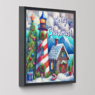 Christmas Lighthouse Nautical Coastal Mountain Peel And Stick Photo Tile