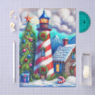 Christmas Lighthouse Nautical Mountains Decoupage Tissue Paper