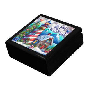 Christmas Lighthouse Nautical Personalized Gift Box